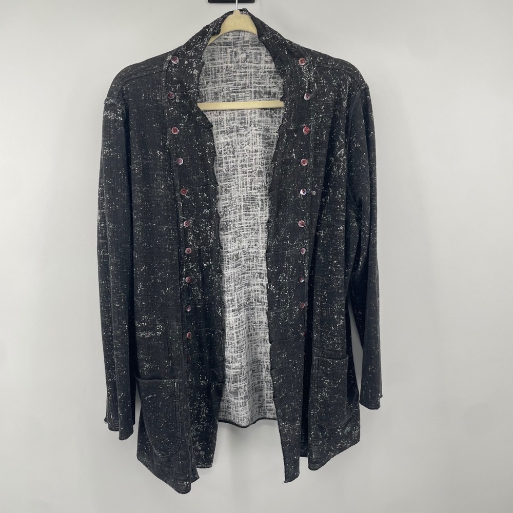 Parsley & Sage Cardigan Women XL Grey Reversible Button Trim Art to Wear